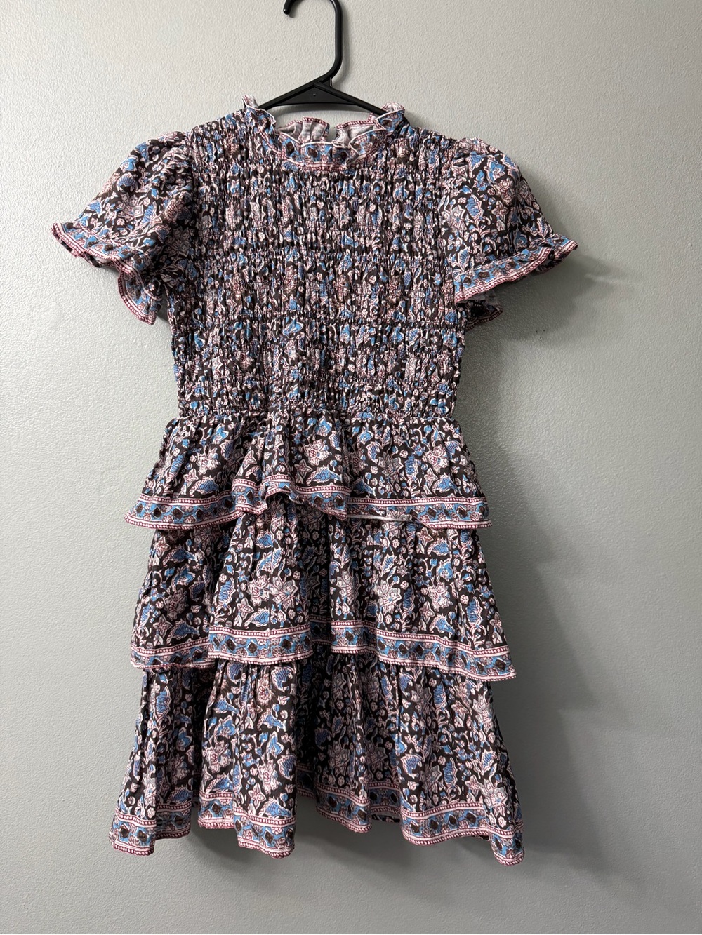 Sea New York kids Amaki border print smocked flutter dress purple floral 8y